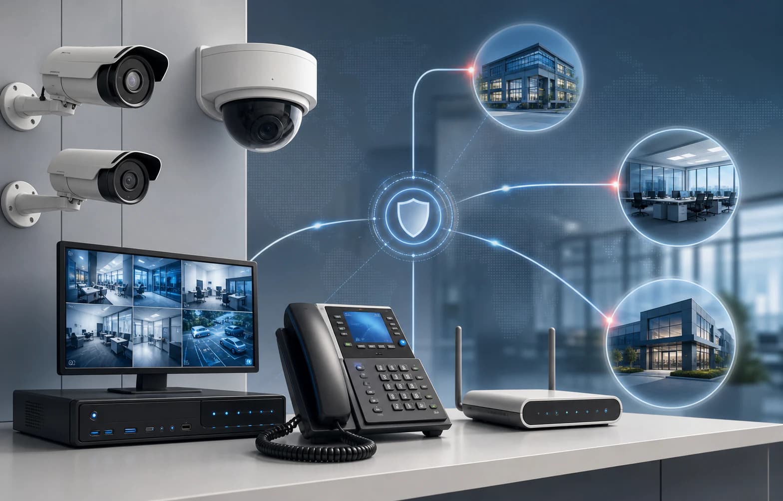 Caméras IP, surveillance et téléphonie entre bureaux distants