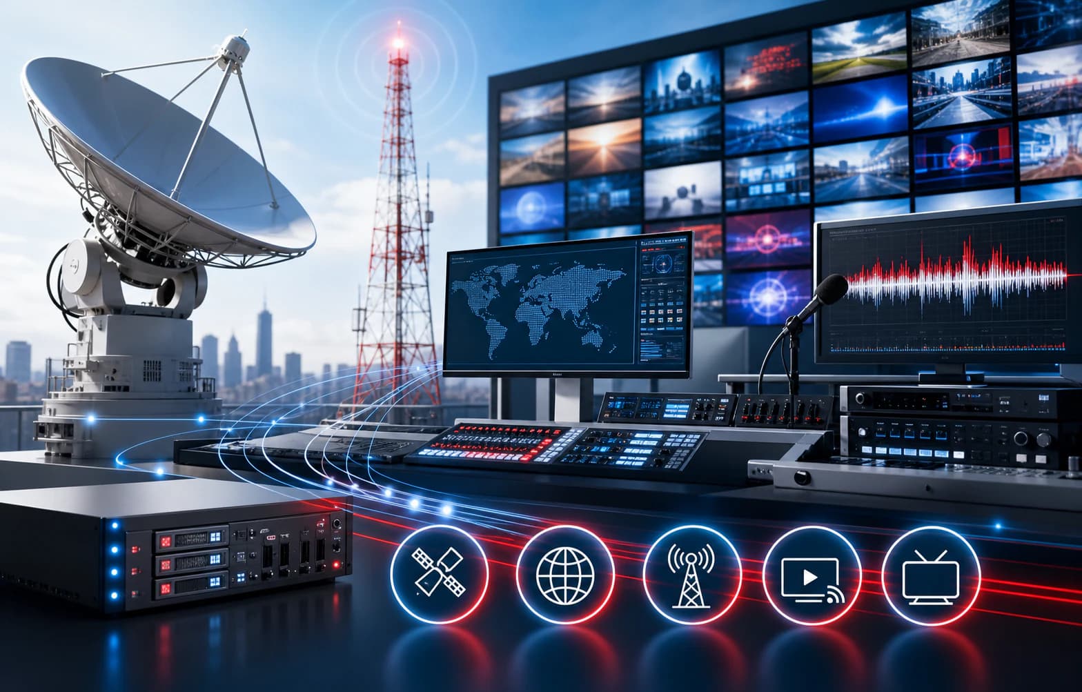 Infrastructure de diffusion TV et radio numérique par satellite, internet et IPTV